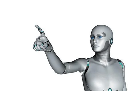 3d render of robot pointing finger isolated on white background Stock Illustration