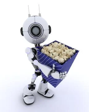 3D Render of a Robot with popcorn Stock Illustration