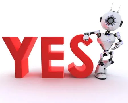3D Render of a Robot with say sign Stock Illustration