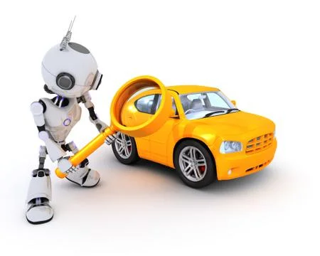 3D Render of a Robot searching for a car Stock Illustration