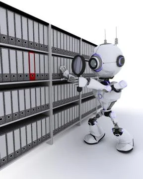 3D Render of a Robot searching documents Stock Illustration