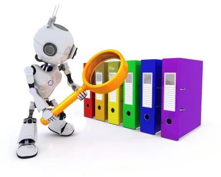 3D Render of a Robot searching files Stock Illustration