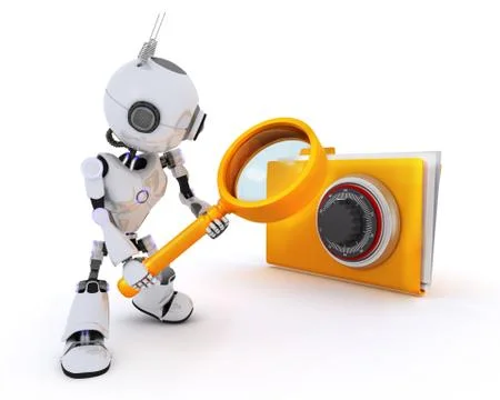 3D Render of a Robot searching files Stock Illustration