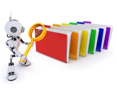 3D Render of a Robot searching files Stock Illustration