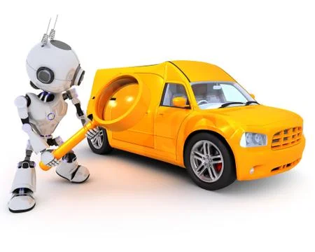 3D Render of a Robot searching for a van 库存插图