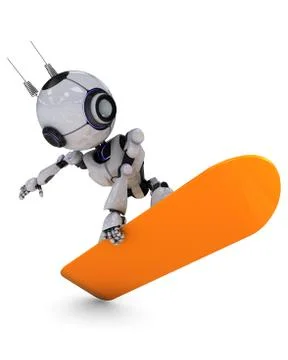 3D Render of a Robot Snowboarder Stock Illustration