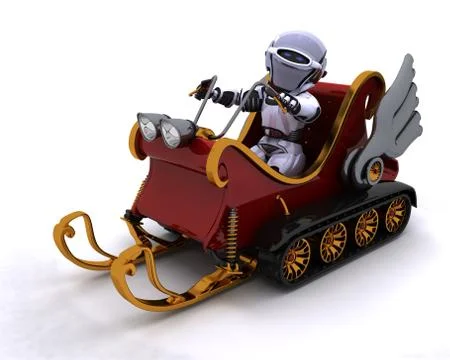 3D Render of a Robot on a snowmobile sleigh 스톡 일러스트