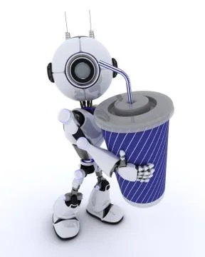 3D Render of a Robot with soda Stock Illustration