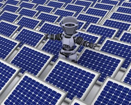 3D Render of a Robot with solar panel Stock Illustration