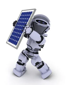 3D Render of a Robot with solar panel Stock Illustration