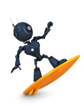 3D Render of a Robot surfer 스톡 일러스트