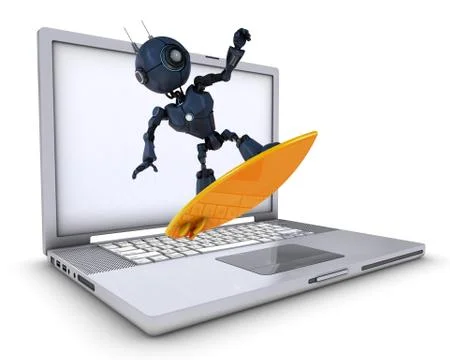 3D Render of a Robot surfer 스톡 일러스트