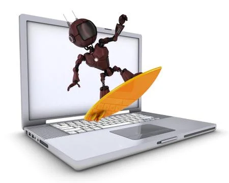 3D Render of a Robot surfer 스톡 일러스트