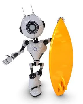 3D Render of a Robot surfer Stock Illustration