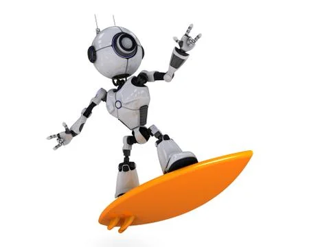 3D Render of a Robot surfer Stock Illustration
