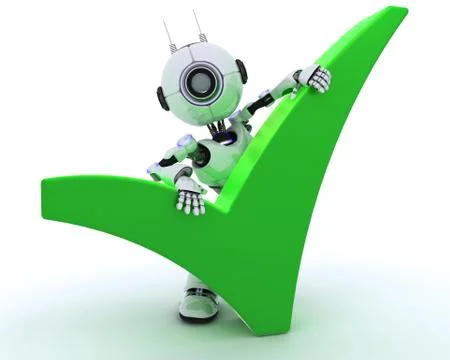 3D Render of a Robot with tick symbol Stock Illustration