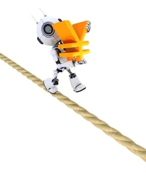 3D Render of a Robot on a tight rope 스톡 일러스트