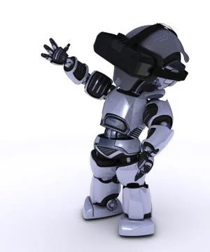 3D Render of a Robot with VR Headset Stock Illustration