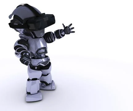 3D Render of a Robot with VR Headset 스톡 일러스트