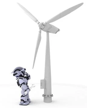 3D Render of a Robot with wind turbine Stock Illustration