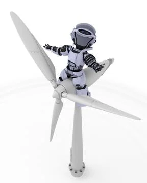 3D Render of a Robot with wind turbine Illustrazione stock
