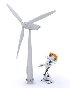 3D Render of a Robot with wind turbine 스톡 일러스트