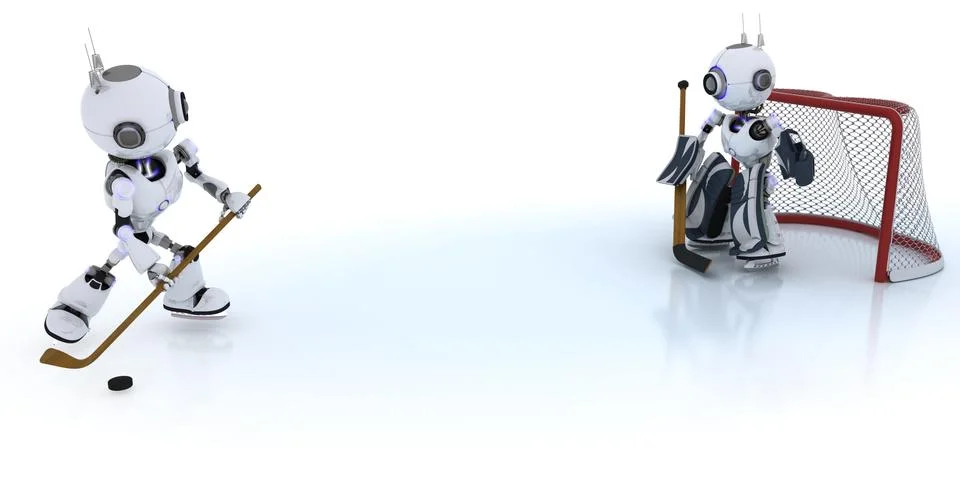 3D Render of  Robots playing ice hockey Stock Illustration