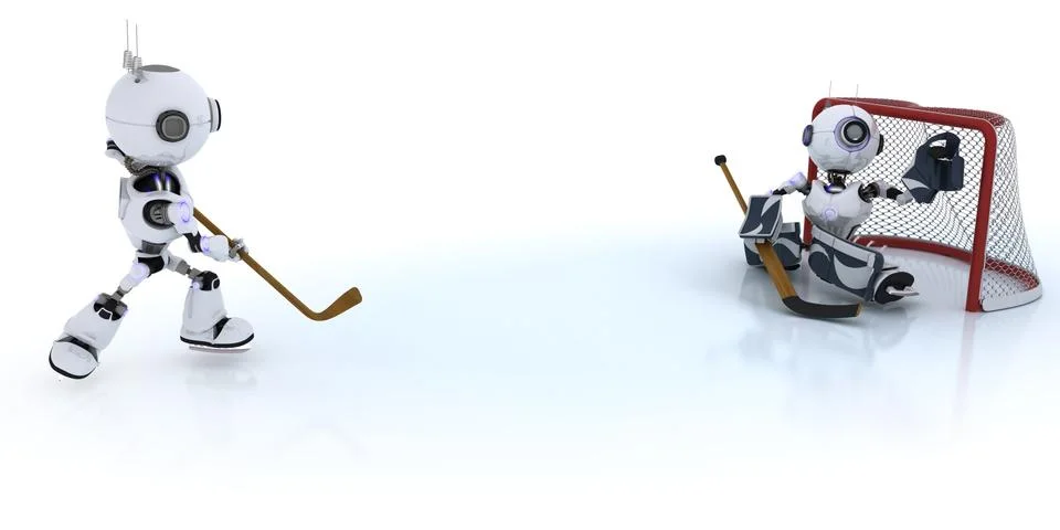 3D Render of  Robots playing ice hockey Stock Illustration