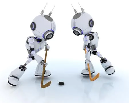 3D Render of Robots playing ice hockey Illustrazione stock