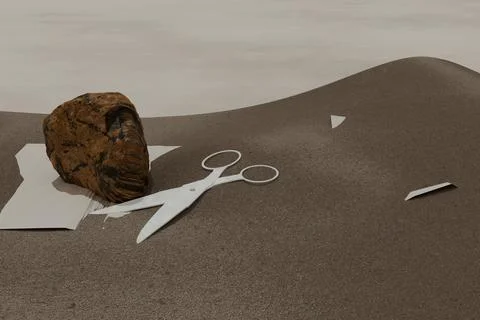 3d render of rock paper and scissors Stock Illustration