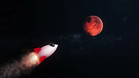 3D Render Rocket Jet Fly to Mars Red Planet On Galaxy Space 3D Illustration B Stock Footage 205059834