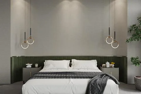 3d render, room with bed and pillows, 3d render Stock Illustration