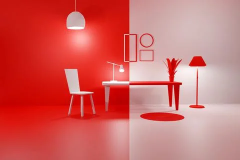 3D render of room modern interior empty frames Illustrazione stock