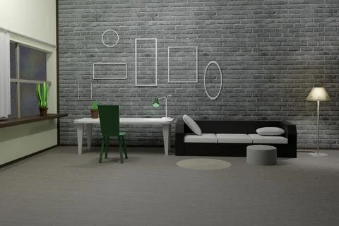 3D render of room modern interior empty frames Stock Illustration