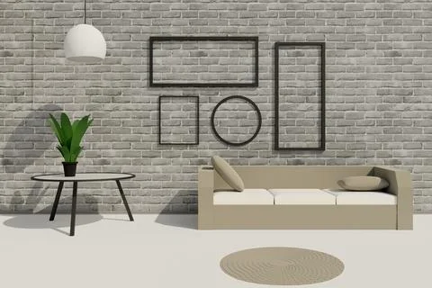 3D render of room modern interior empty frames Stock Illustration