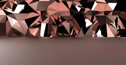 3D render of rose gold polygon geometric background Stock Photos