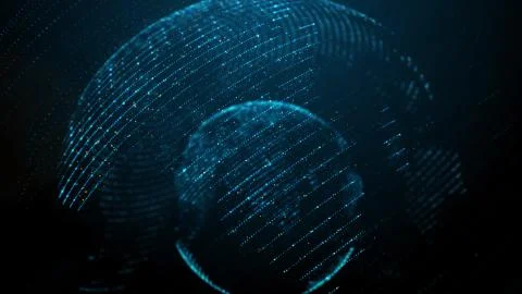 3d render rotated map made of dots. Worldwide map concept. Technology backgro Stock Illustration