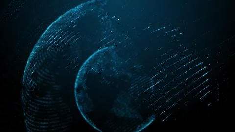 3d render rotated map made of dots. Worldwide map concept. Technology backgro Stock Illustration