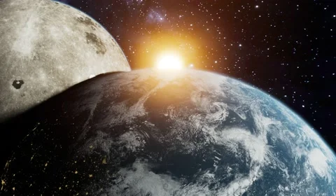 3D Render of rotating Earth close up with moon pasing over the top. Elements of 스톡 동영상 139617649