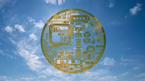 3D render of a rotating Golden bitcoin real coin, minted on a green background Stock Footage 219790929