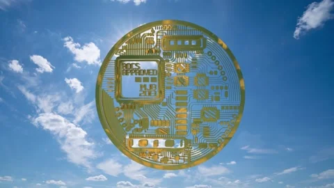 3D render of a rotating Golden bitcoin real coin, minted on a green background Stock Footage 220231071