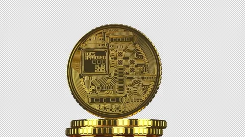 3D render of a rotating Golden bitcoin real coin, minted on a green background Stock Footage 220631280