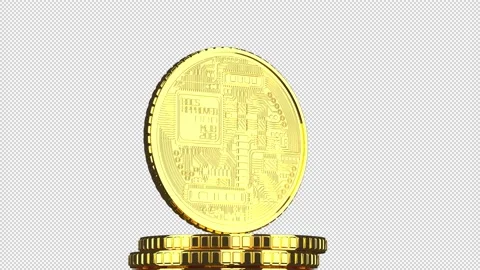 3D render of a rotating Golden bitcoin real coin, minted on a green background Stock Footage 223196304