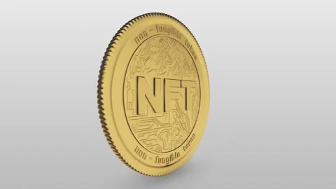 3D render of a rotating Golden NFT on white background, NFT coin spinning in a Stock Footage 246297100