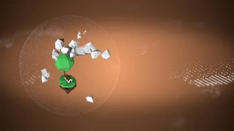 3d render. Rotating low poly island with alpha channel on brown background. 스톡 일러스트