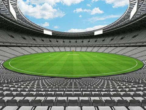3D render of a round cricket stadium with white seats and VIP boxes Stock Illustration