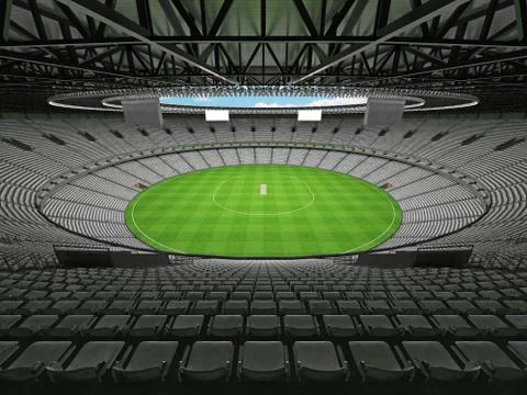 3D render of a round cricket stadium with white seats and VIP boxes Stock Illustration