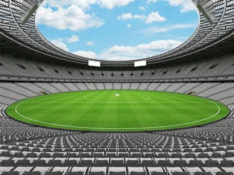 3D render of a round cricket stadium with white seats and VIP boxes Stock-Illustration