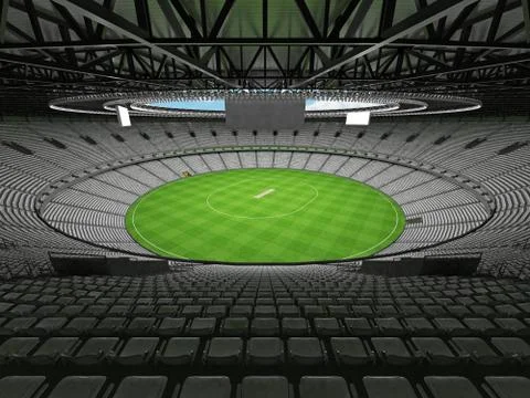 3D render of a round cricket stadium with white seats and VIP boxes Stock Illustration