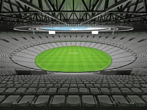 3D render of a round cricket stadium with white seats and VIP boxes Stock Illustration